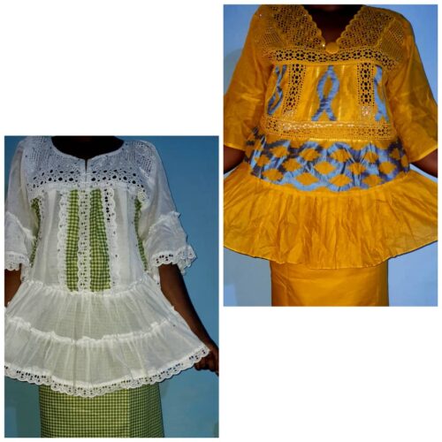 Ensemble dame pagne et haut disponible en vert, jaune, rouge et noir 